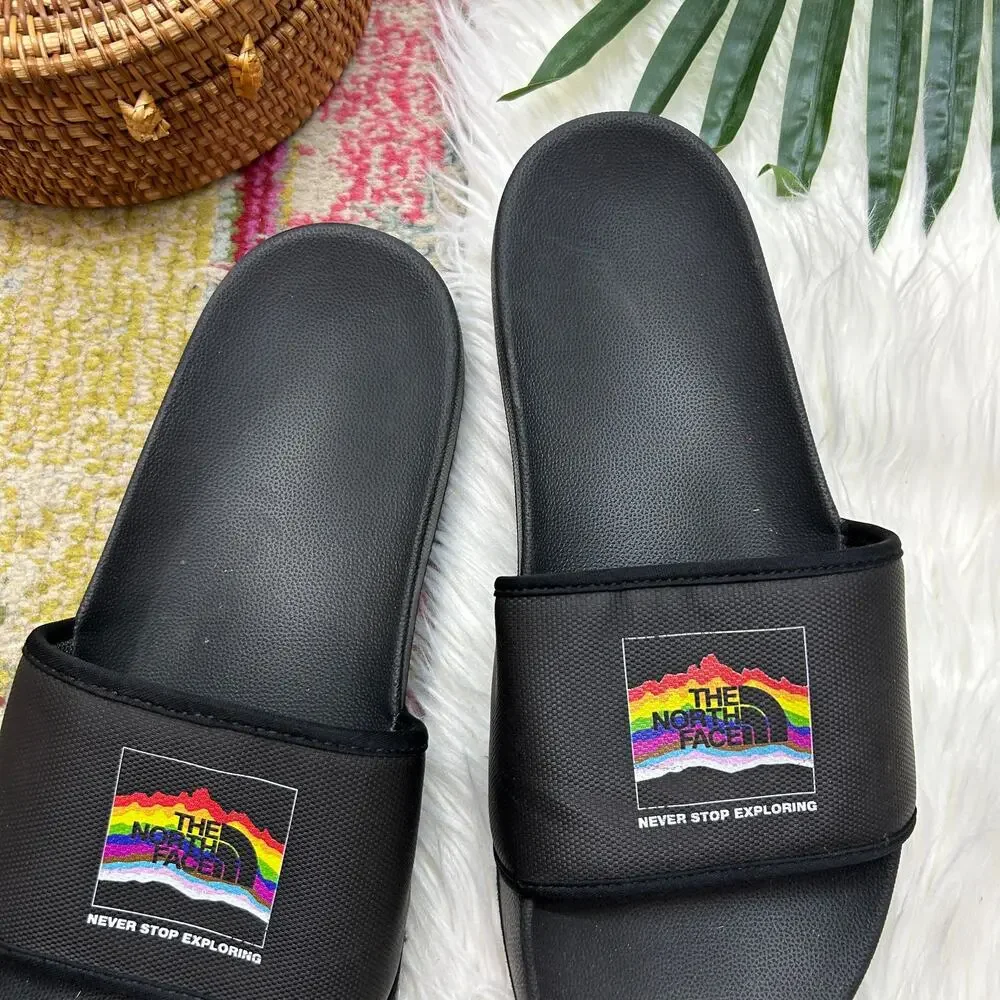 The North Face Slides Sandal Mens 10 Black Pride Rainbow Colorful Slip On Casual